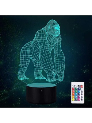 Gorilla Lamba, 3D Gece Lambası, Bebek Yatak Odası Uyku Lambası, Dokunmatik ve Uzaktan Kumanda ile 16 Renk Değişen, Chrı Için LED Işık Süslemeleri Hediye