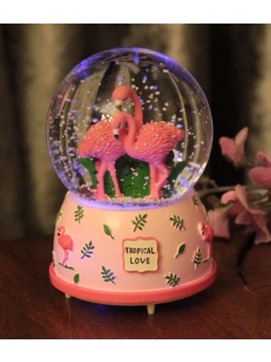 Hediye Biziz Kar Küresi Işıklı Müzikli Flamingo