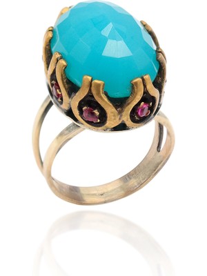 Midyat Nurtaş Gümüş Mavi Topaz Taşlı Eskitilmiş El Işi Gümüş Yüzük 201021091