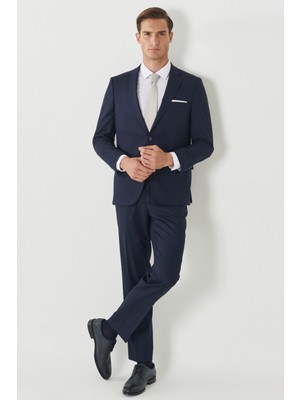ALTINYILDIZ CLASSICS Erkek Lacivert Regular Fit Normal Kesim Mono Yaka Armürlü Klasik Takım Elbise