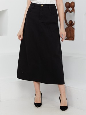 Vellichor Kadın Uzun Tesettür Etek %100 Pamuk Siyah Renk 90 cm Boy 76 cm Bel Ölçüsü