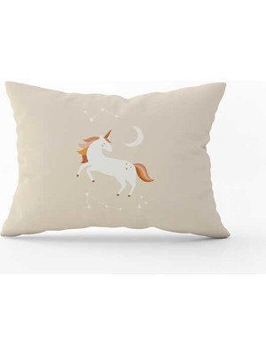 Cango Home Krem Turuncu Bohem Unicorn Desenli Dijital Baskılı Kırlent Yastık Kılıfı  CGH729-3550 Çift Tarafı Baskılı