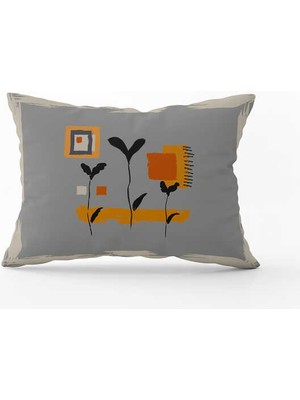 Cango Home Gri Bohem Yaprak Desenli Dijital Baskılı Kırlent Kılıfı CGH780-3550 Çift Tarafı Baskılı