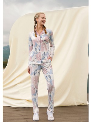 Doreanse Kadın Çiçek Desenli Uzun Kol Gömlek Pijama Takımı 4023