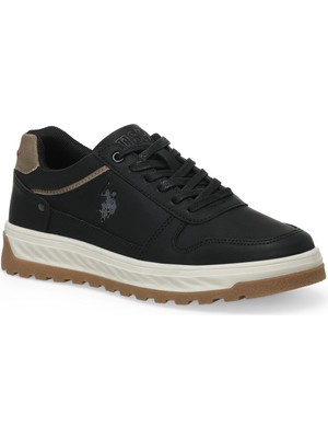 U.S. Polo Assn. Siyah Erkek Sneaker Suni Deri Malzemeden Düz Tabanlı Rahat Ayakkabı