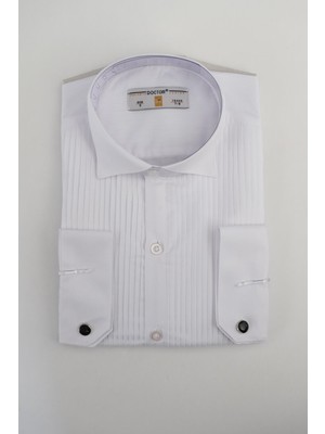 Doctor Junior Klasik Stil Erkek Çocuk Piliseli Ata Yaka Gömlek Kar Beyaz Renk Kolsuz