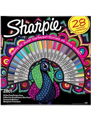 Sharpie 28'li Tavus Kuşu Kutu Fine Permanent Markör Renkli ve Çeşitli Ölçülerle