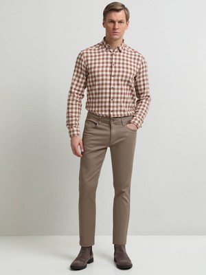 Kip Fındık Düz Dokuma Slim Fit Casual Pamuk Karışımlı Pantolon