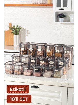 Vienev Etiketli 18'li Set Peggy Şeffaf Kapaklı Uzun Dikdörtgen Saklama Kabı Antrasit