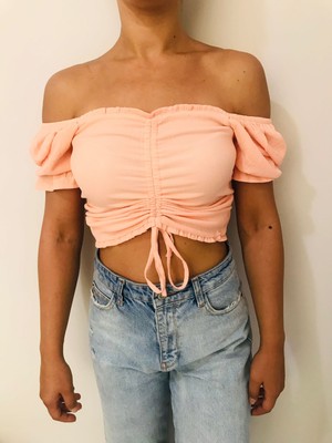 Ayfaa Butik Pembe Crop Bluz