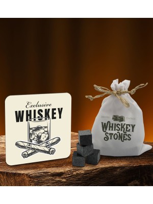 Bk Gift Tasarımlı Ahşap Bardak Altlığı ve 6’lı Granit Viski Taşı  Seti - Model 1
