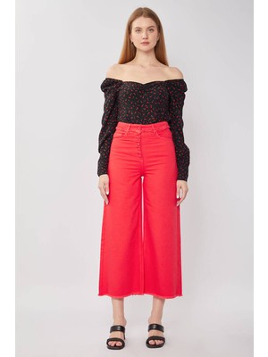 Blue White Kadın Püskül Detaylı Culotte Pantolon Kırmızı