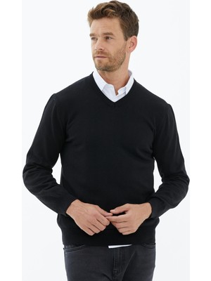 Sementa V Yaka Triko Kazak - Siyah