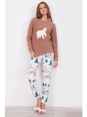 Arnetta Polar Bear Camel Kadın Uzun Kol Pijama Takım