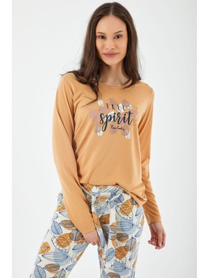 Pierre Cardin Free Spirit Camel Kadın Uzun Kol Pijama Takım