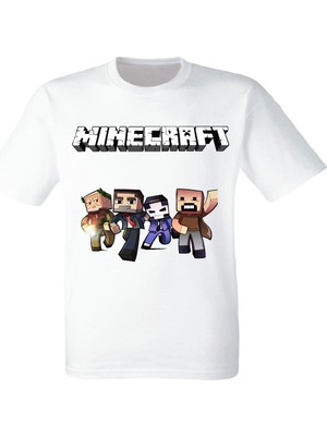 Mınecraft  Karışık Minecraft Baskılı Beyaz Tişört