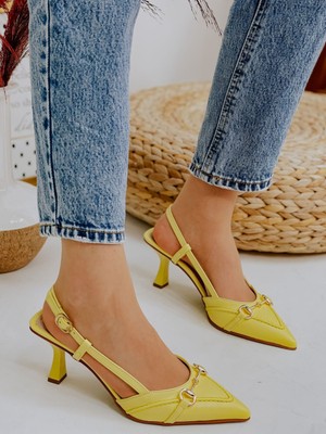 Sarı Deri (Moss) Toka Detay Kadın Stiletto
