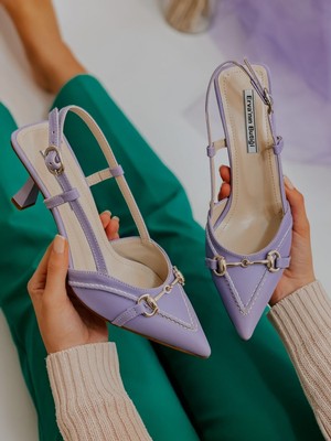 Lila Deri (Moss) Toka Detay Kadın Stiletto