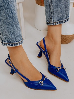 Saks Mavi Deri (Moss) Toka Detay Kadın Stiletto