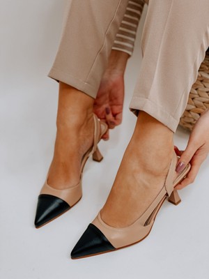 Nude Siyah Deri (Jake) Maskelet Detay Kadın Açık Stiletto
