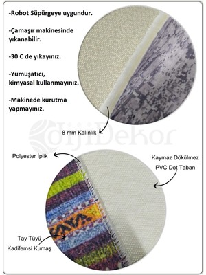 Diji Dekor K1300 Patchwork Saçaksız Dijital Oval Halı Kaymaz Yıkanabilir Mutfak Antre Salon Halısı