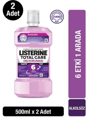 Listerine Total Care Hafif Tat Alkolsüz Ağız Bakım Suyu 500 Ml x2 Dişleri Güçlendirir