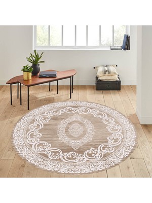 Rovigo Home Dijital Baskı Yıkanabilir Deri Taban Yuvarlak Salon Halısı RVG3290-HK141