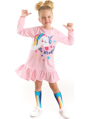 Denokids Unicorn Magic Kız Çocuk Pembe Elbise