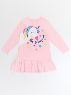 Denokids Unicorn Magic Kız Çocuk Pembe Elbise