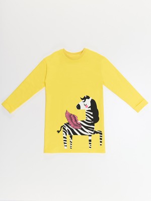 Mushi Kanatlı Zebra Kız Çocuk Sarı Elbise