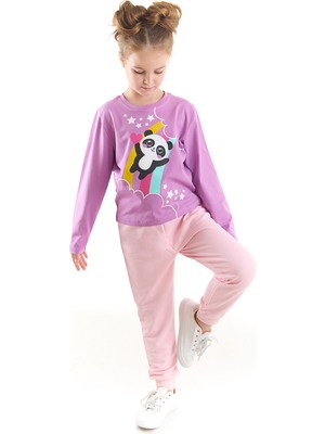 Denokids Gökkuşağı Panda Kız Çocuk T-Shirt Pantolon Takım