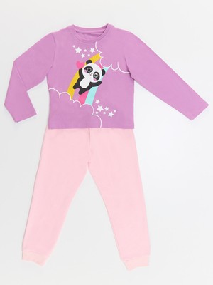 Denokids Gökkuşağı Panda Kız Çocuk T-Shirt Pantolon Takım