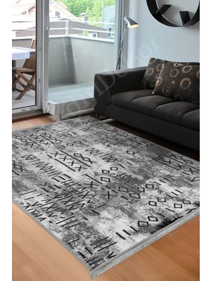 Dijidekor Delüxe Iskandinav Gri Saçaklı Deri Taban Yeni Model Salon Halısı