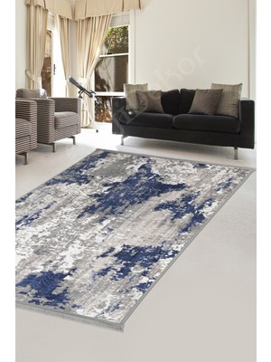 Dijidekor Delüxe Lacivert Gri Antibakteriyel Yıkanabilir Modern Halı 40 x 70 cm Salon İçin