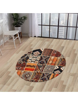 Diji Dekor K1300 Patchwork Saçaksız Dijital Yuvarlak Halı Kaymaz Yıkanabilir Mutfak Salon Halısı