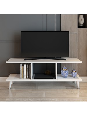 İzco Design Light Tv Ünitesi 120 cm Kapaksız Eko Tv Sehpası Beyaz