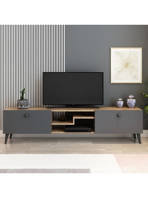İzco Design Model Z Tv Ünitesi 150 cm Dekoratif Raflı Iki Kapaklı Tv Sehpası Çam Renk
