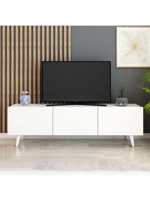 İzco Design Ice Tv Ünitesi 150 cm 3 Kapaklı Tv Sehpası Beyaz