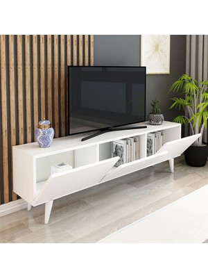 İzco Design Ice Tv Ünitesi 150 cm 3 Kapaklı Tv Sehpası Beyaz