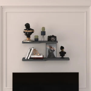 Asra Trend Doğal Modern Organizer Düzenleyici Kıvrımlı Dekoratif  Kitaplık Banyo Mutfak Duvar Rafı Antrasit