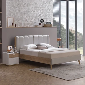 Enza Home Polka Başlıklı Karyola - Açık Yeşil, Keten Dokulu Kumaş 200X200