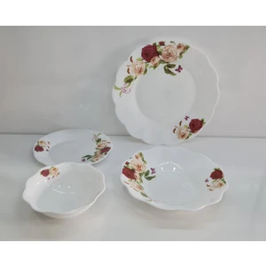 Opal 24 Parça 6 Kişilik Yemek Takımı Kırmızı Beyaz Gül Desen