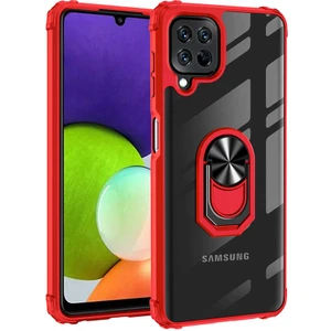 Tekno Grup Samsung Galaxy M22 Kılıf Korumalı Yüzüklü Standlı Mola Kapak + Tam Kaplayan 5d Ekran Koruyucu