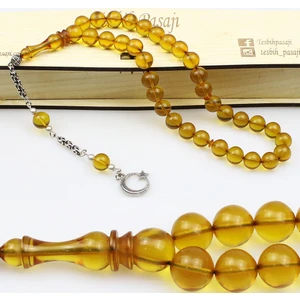 Tesbih Pasajı Küre Kesim Bal Renk Ateş Kehribar Tesbih (9 x 9 Mm)