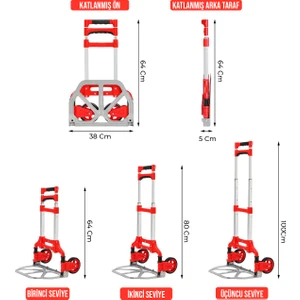 DKT80EB 80KG Kapasiteli Teleskopik, Katlanır El Arabası Koli Yük Paket Taşıma El Arabası 80KG