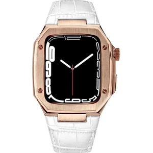 Apple Watch Se 44 mm Uyumlu Modifikasyon Kiti Hublot Tasarım Paslanmaz Çelik Kasa & Deri Kordon