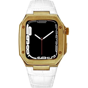 Apple Watch Se 44 mm Uyumlu Modifikasyon Kiti Hublot Tasarım Paslanmaz Çelik Kasa & Deri Kordon