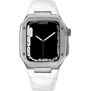 Apple Watch Se 44 mm Uyumlu Modifikasyon Kiti Hublot Tasarım Paslanmaz Çelik Kasa & Deri Kordon