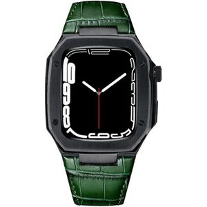 Apple Watch Se 44 mm Uyumlu Modifikasyon Kiti Hublot Tasarım Paslanmaz Çelik Kasa & Deri Kordon