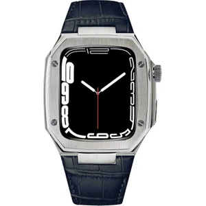 Apple Watch Se 44 mm Uyumlu Modifikasyon Kiti Hublot Tasarım Paslanmaz Çelik Kasa & Deri Kordon